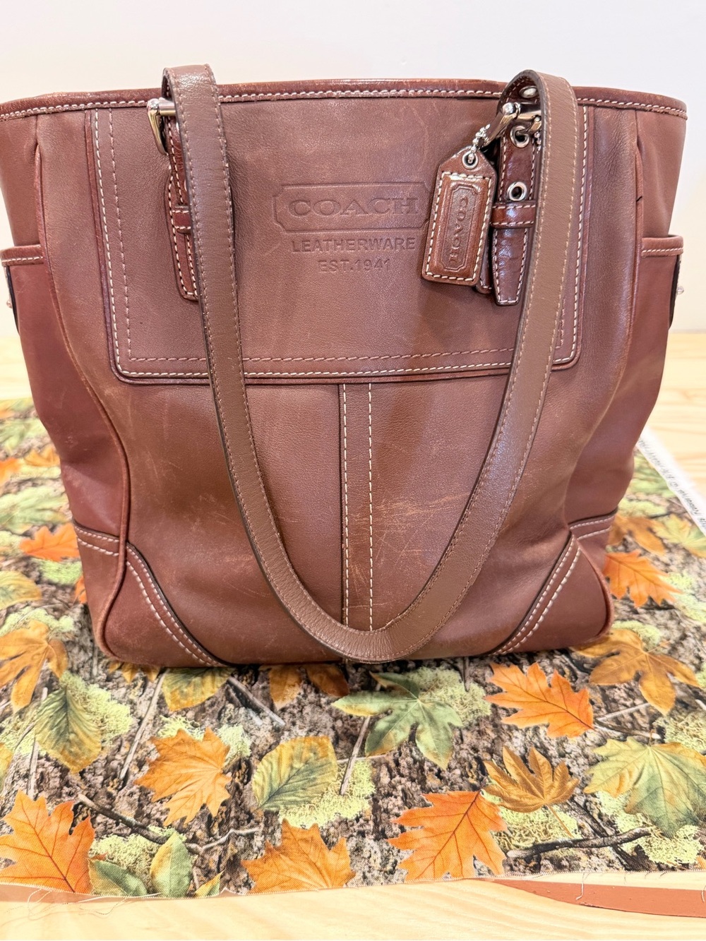 Coach Brown Leather Tote with Double Shoulder Straps